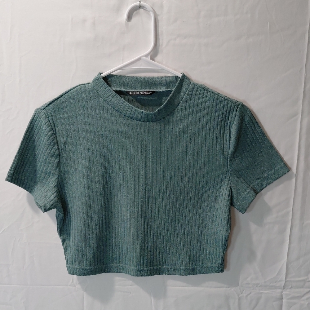 SHEIN Ribbed Crop Top in Teal